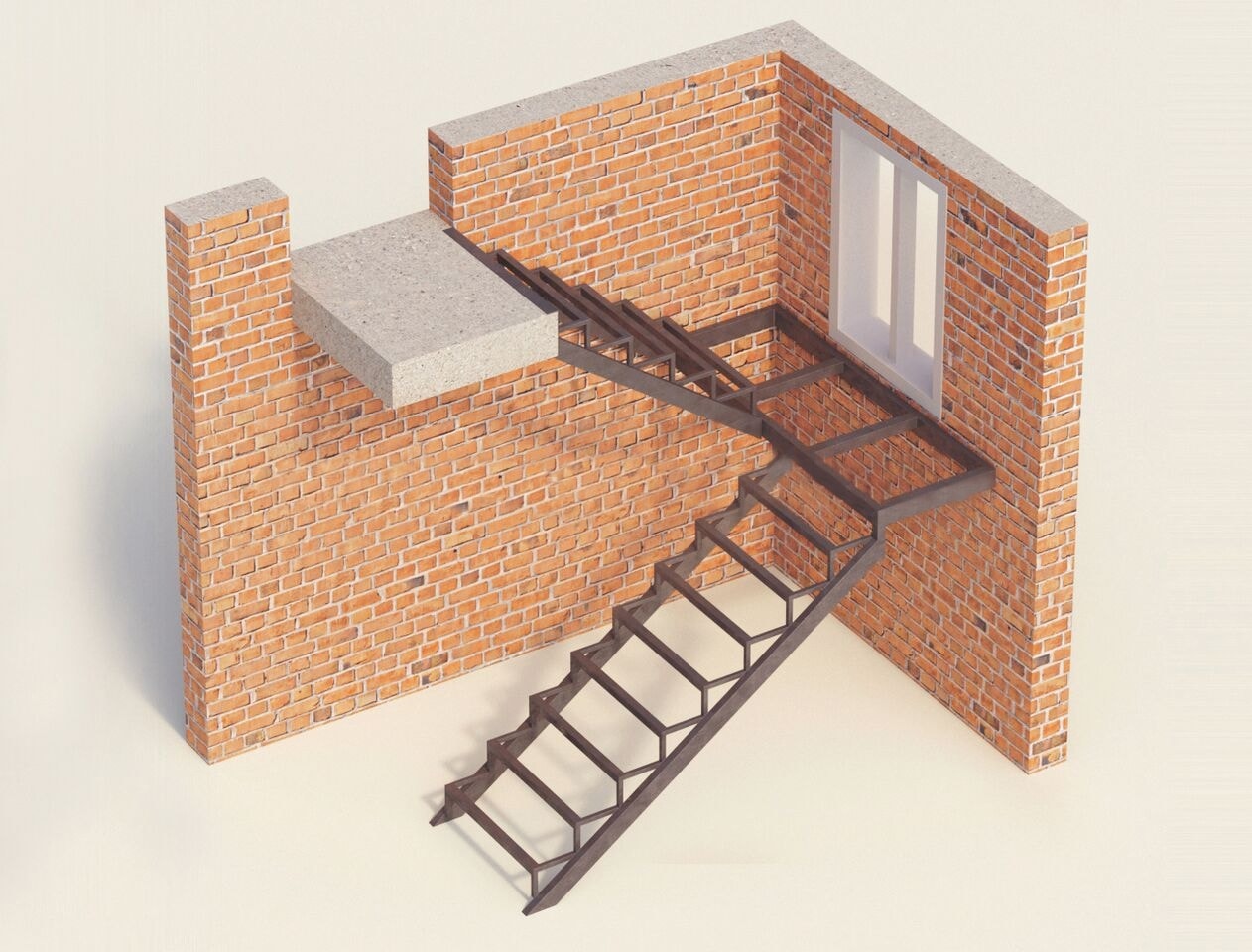 Каркас лестницы закрытого типа с площадкой